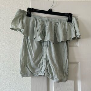 Free People Off-the-Shoulder Light Sage Green Top Size Medium